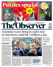 The Observer front page for 19 December 2021