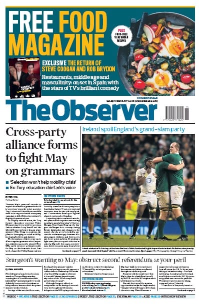 The Observer Newspaper Front Page (UK) for 19 March 2017