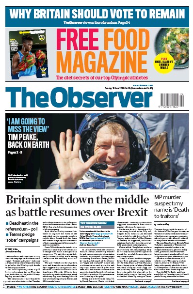 The Observer Newspaper Front Page (UK) for 19 June 2016