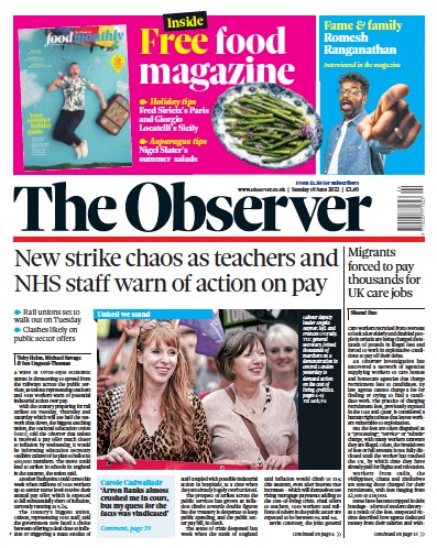 The Observer Newspaper Front Page (UK) for 19 June 2022