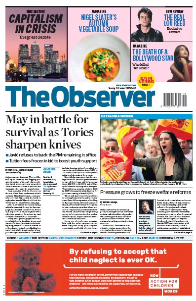 The Observer Newspaper Front Page (UK) for 1 October 2017