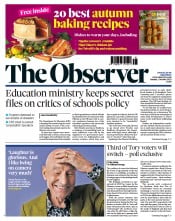 The Observer front page for 1 October 2023