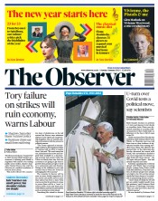 The Observer front page for 1 January 2023