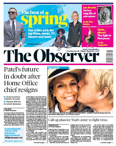 The Observer Newspaper Front Page (UK) for 1 March 2020