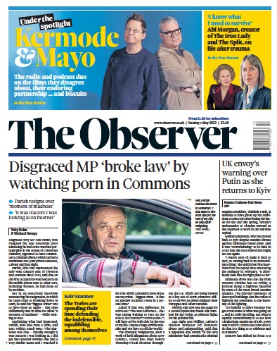 The Observer Newspaper Front Page (UK) for 1 May 2022