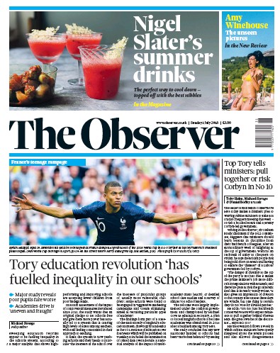 The Observer Newspaper Front Page (UK) for 1 July 2018