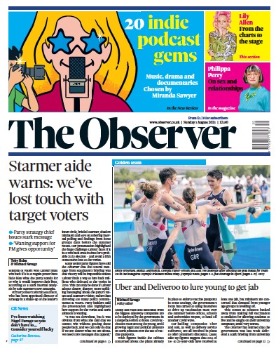 The Observer Newspaper Front Page (UK) for 1 August 2021
