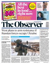 The Observer front page for 20 February 2022