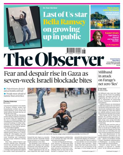The Observer Newspaper Front Page (UK) for 20 April 2025