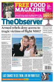 The Observer (UK) Newspaper Front Page for 20 July 2014