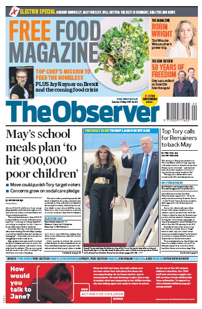 The Observer Newspaper Front Page (UK) for 21 May 2017