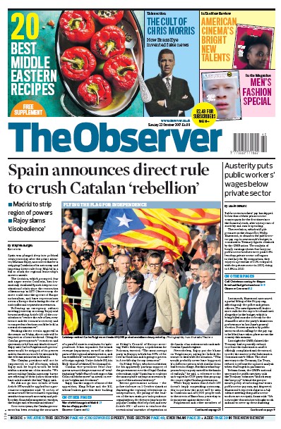 The Observer Newspaper Front Page (UK) for 22 October 2017