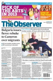 The Observer (UK) Newspaper Front Page for 22 December 2013