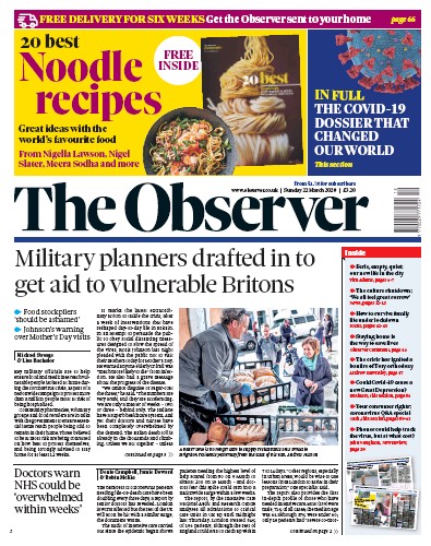 The Observer Newspaper Front Page (UK) for 22 March 2020