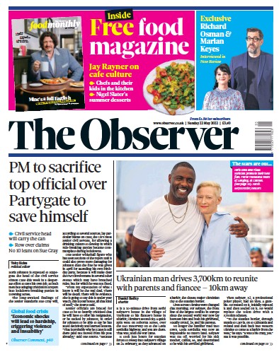 The Observer Newspaper Front Page (UK) for 22 May 2022