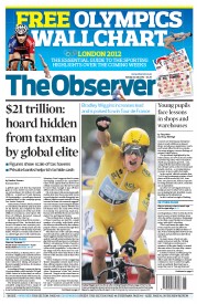 The Observer Newspaper Front Page (UK) for 22 July 2012