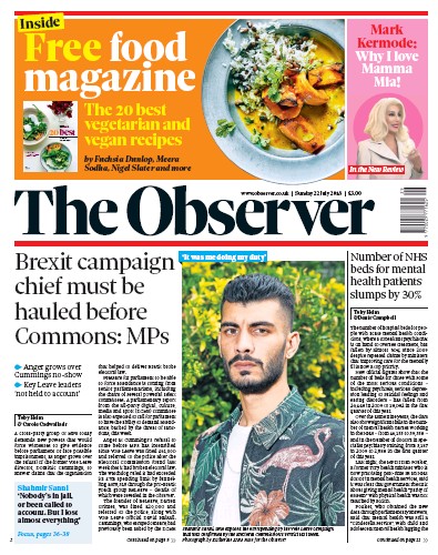 The Observer Newspaper Front Page (UK) for 22 July 2018