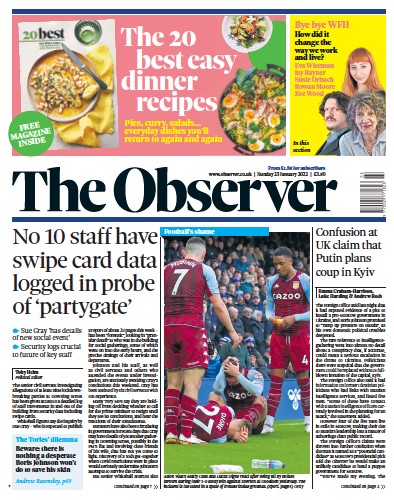 The Observer Newspaper Front Page (UK) for 23 January 2022