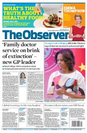 The Observer (UK) Newspaper Front Page for 23 March 2014