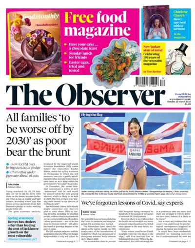 The Observer Newspaper Front Page (UK) for 23 March 2025