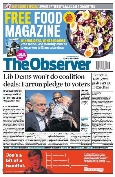 The Observer Newspaper Front Page (UK) for 23 April 2017