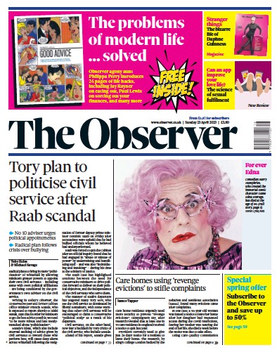 The Observer Newspaper Front Page (UK) for 23 April 2023