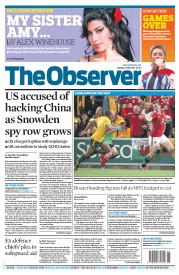 The Observer (UK) Newspaper Front Page for 23 June 2013
