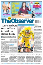 The Observer (UK) Newspaper Front Page for 23 July 2017