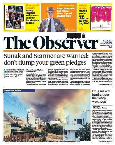 The Observer Newspaper Front Page (UK) for 23 July 2023