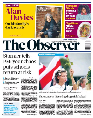 The Observer Newspaper Front Page (UK) for 23 August 2020