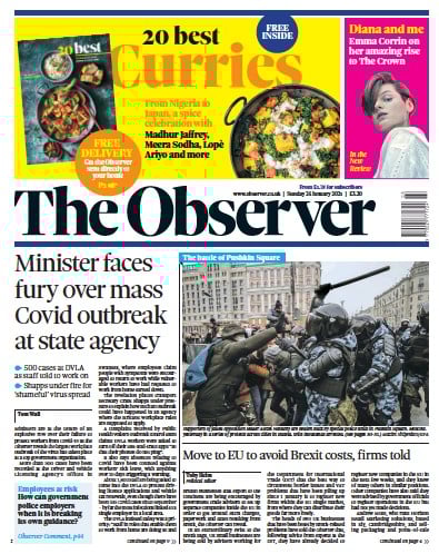 The Observer Newspaper Front Page (UK) for 24 January 2021