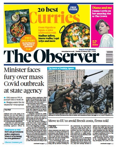 The Observer Newspaper Front Page (UK) for 24 January 2021