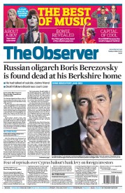 The Observer (UK) Newspaper Front Page for 24 March 2013