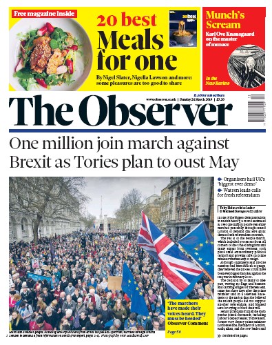 The Observer Newspaper Front Page (UK) for 24 March 2019