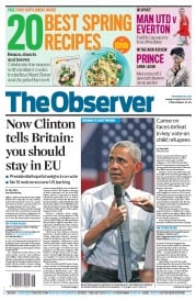 The Observer (UK) Newspaper Front Page for 24 April 2016