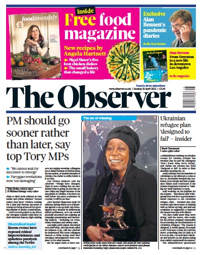 The Observer Newspaper Front Page (UK) for 24 April 2022