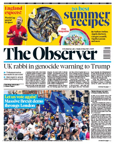 The Observer Newspaper Front Page (UK) for 24 June 2018
