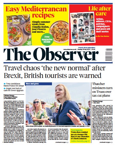 The Observer Newspaper Front Page (UK) for 24 July 2022