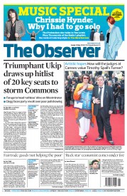 The Observer Newspaper Front Page (UK) for 25 May 2014