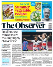 The Observer (UK) Newspaper Front Page for 25 July 2021