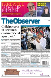 The Observer (UK) Newspaper Front Page for 25 August 2013