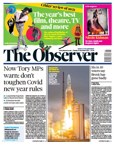 The Observer Newspaper Front Page (UK) for 26 December 2021
