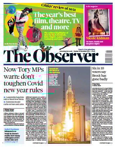 The Observer Newspaper Front Page (UK) for 26 December 2021