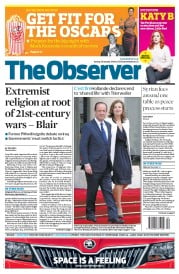 The Observer (UK) Newspaper Front Page for 26 January 2014