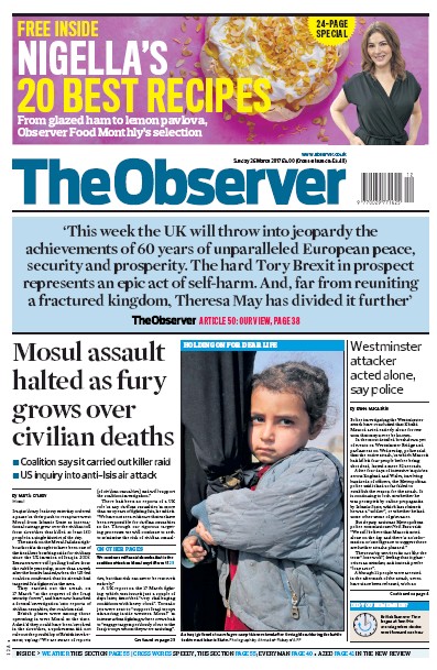 The Observer Newspaper Front Page (UK) for 26 March 2017