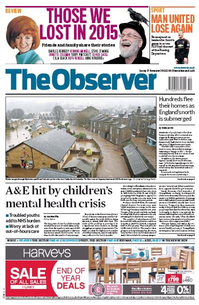 The Observer Newspaper Front Page (UK) for 27 December 2015