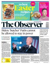The Observer front page for 27 March 2022