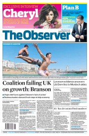 The Observer Newspaper Front Page (UK) for 27 May 2012
