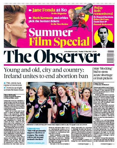 The Observer Newspaper Front Page (UK) for 27 May 2018