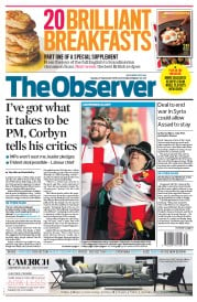 The Observer (UK) Newspaper Front Page for 27 September 2015